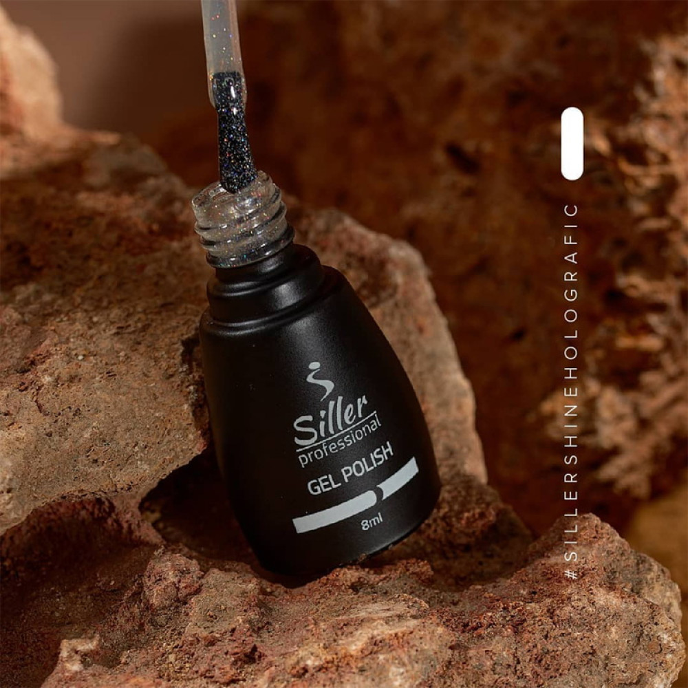 Топ для гель-лаку без липкого шару Siller Professional Top Shine Holografic No Wipe 01 зі срібними голографічними частинками 8 мл