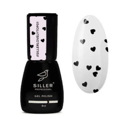 Топ для гель-лаку без липкого шару Siller Professional Top Lovely 01 з чорними сердечками. 8 мл