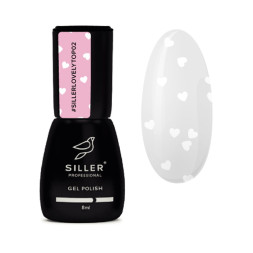 Топ для гель-лаку без липкого шару Siller Professional Top Lovely 02 з білими сердечками. 8 мл