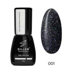 Топ для гель-лаку без липкого шару Siller Professional Top Shine Holografic No Wipe 001 зі срібними голографічними частинками. 8 м