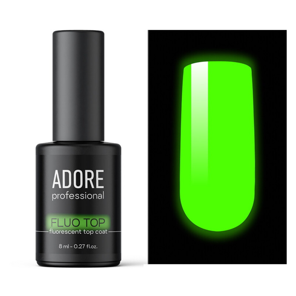 Топ флуоресцентний для гель-лаку без липкого шару Adore Professional Fluo Top з ефектом світіння в темряві . 8  мл
