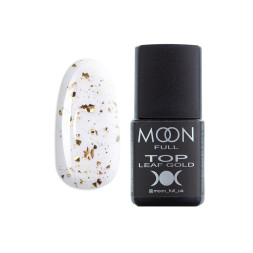 Топ для гель-лаку без липкого шару Moon Full Top Leaf Gold з золотими пластівцями поталі. 8 мл