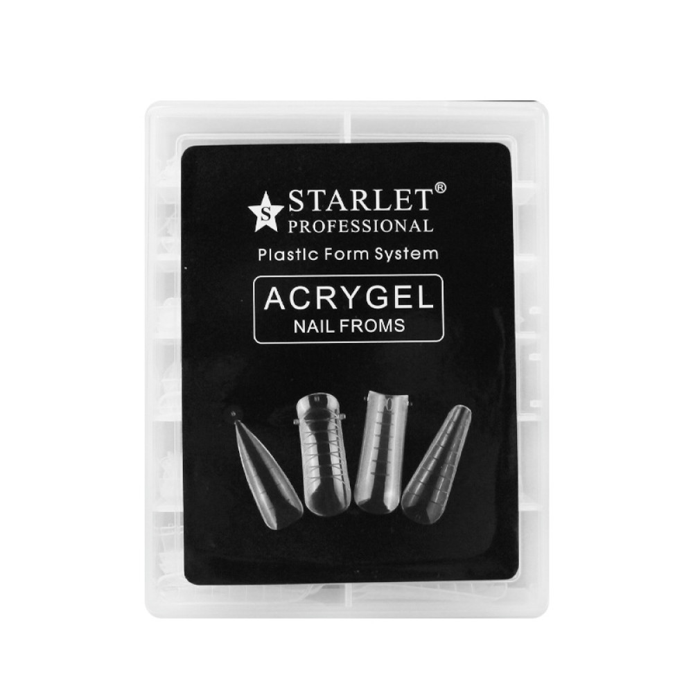 Верхние формы для наращивания ногтей Starlet Professional Acrygel, миндаль, квадрат, универсальные, балерина, с разметкой, прозрачные, 96 шт.