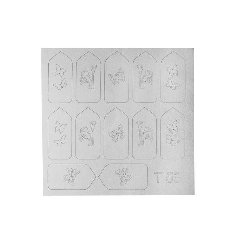 Виниловый трафарет для дизайна T 056, Цветы, бабочки, цвет серебро