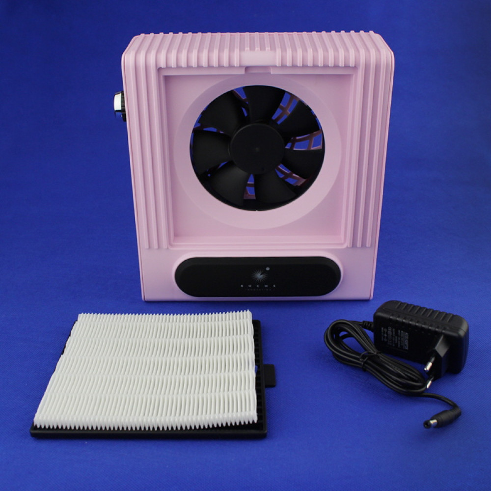 Вытяжка для маникюра Bucos Cyclone V1 с НЕРА-фильтром 100 Вт, 22,5х21х7 см, цвет розовый