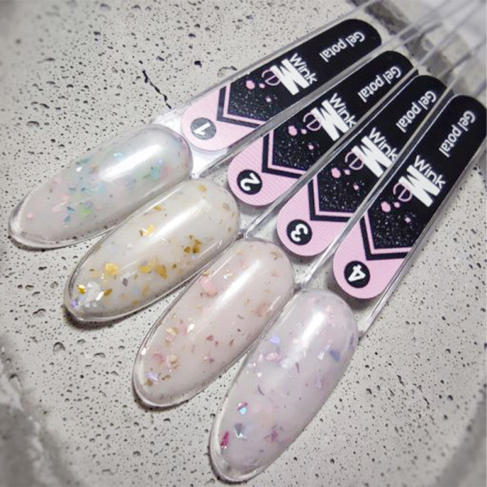 Гель для наращивания Wink Me Potal Gel 04. молочно-лиловый с серебристо-розовыми хлопьями потали. 10 мл