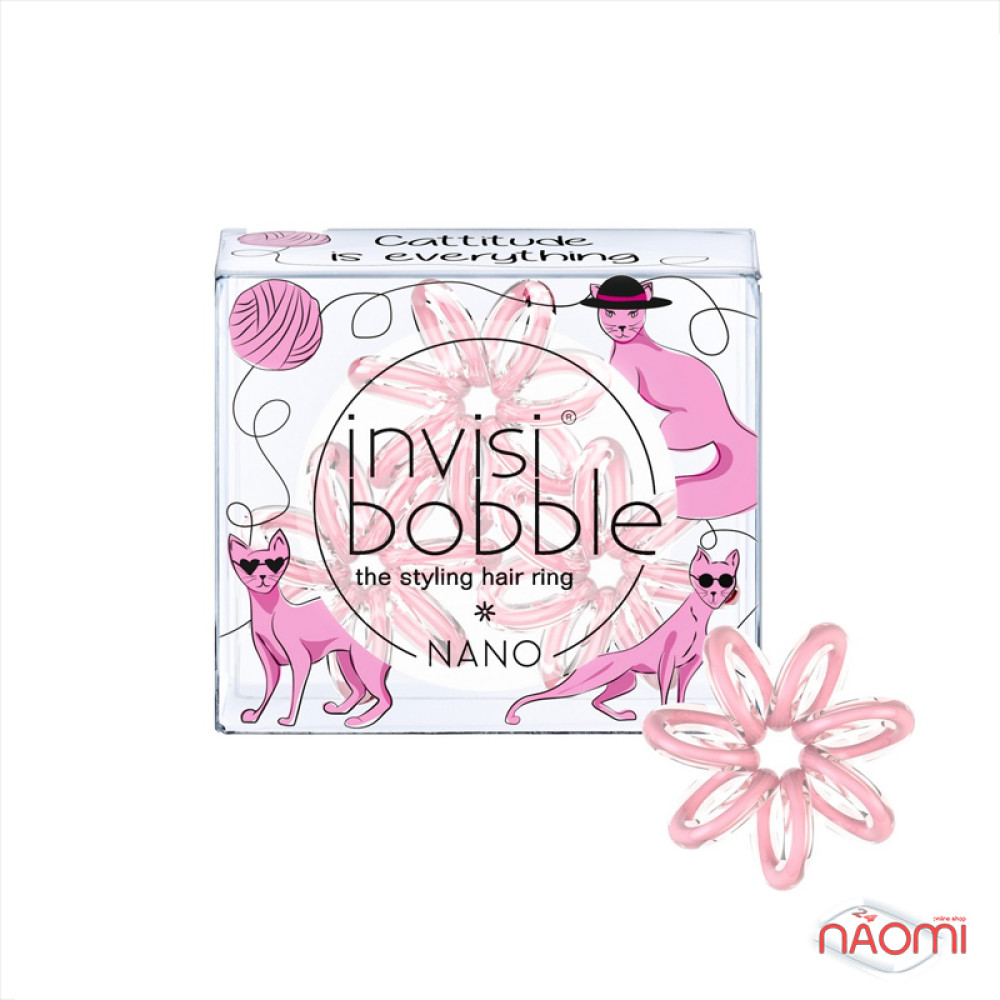 Резинка-браслет для волос Invisibobble NANO Cattitude is everything, цвет розовый, 3 шт, 20х3 мм